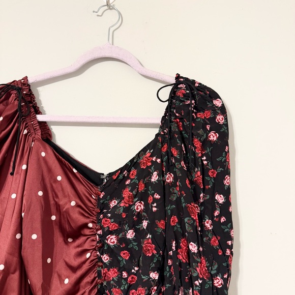 For Love & Lemons Cher Polka Dot and Roses Ruched Sweetheart Dress - Picture 6 of 10